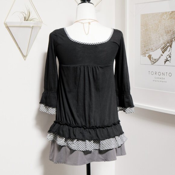 Black Babydoll Top w/ Striped Sheer Ruffle Trim 🐈‍⬛ JAPANESE BRAND - Picture 5 of 10
